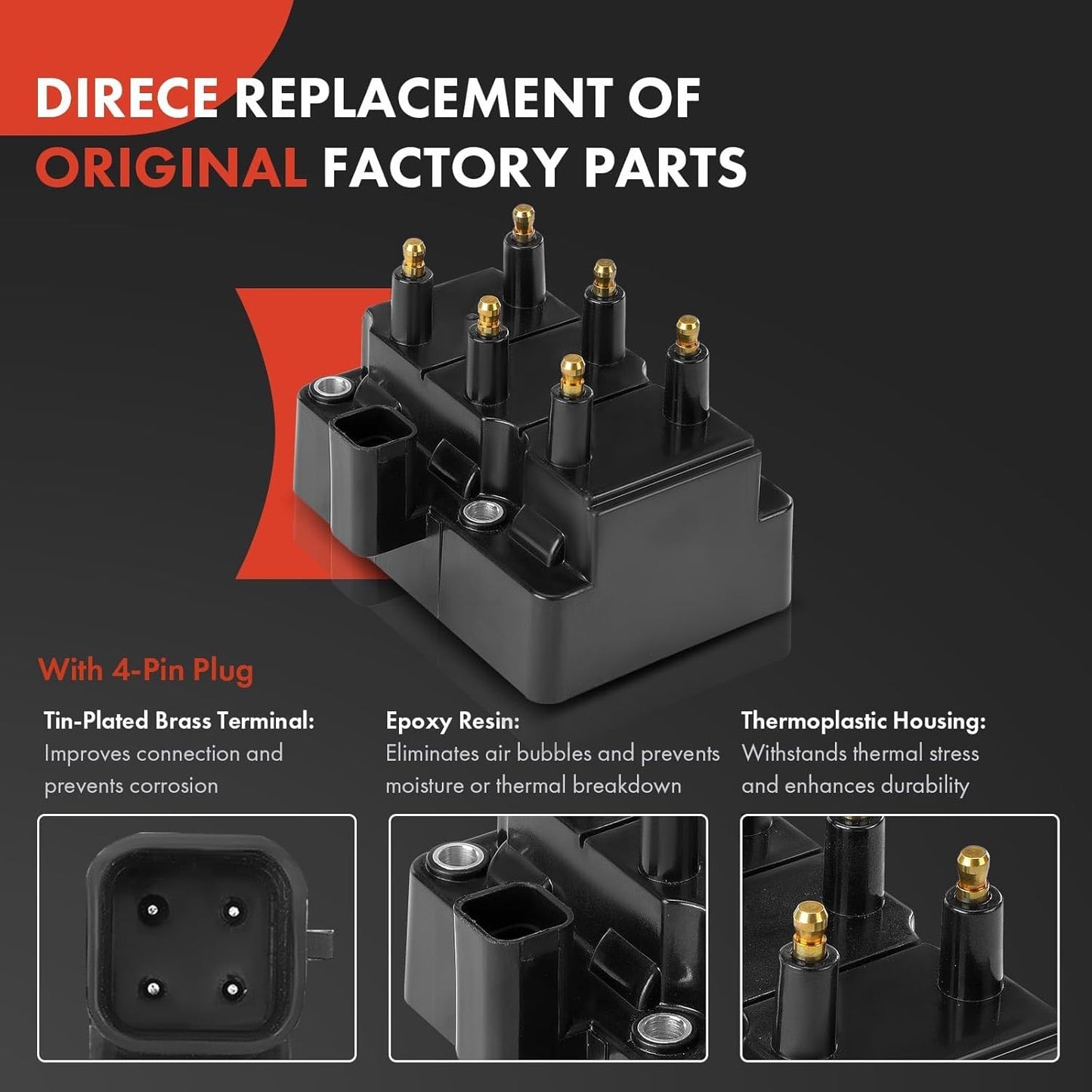 A-Premium 1 Ignition Coils with 6 Spark Plug Wires and 6 Iridium Spark Plugs Compatible with Dodge Intrepid 1993-1997 & Chrysler Concorde 1993-1996, Intrepid 1993-1997 & Eagle Vision 1993-1997, 3.3L