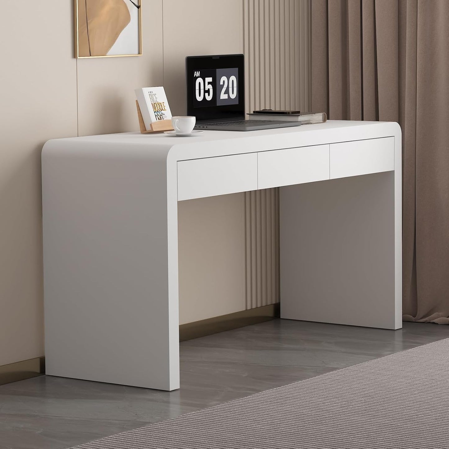 White Computer and Gaming Desk with Drawers.Home Office desks for Bedroom.Wooden Kids' Writing Table.Three-Layer Lacquered Thick Wooden Board Work Desk That can be Used as a Vanity(Z-101)