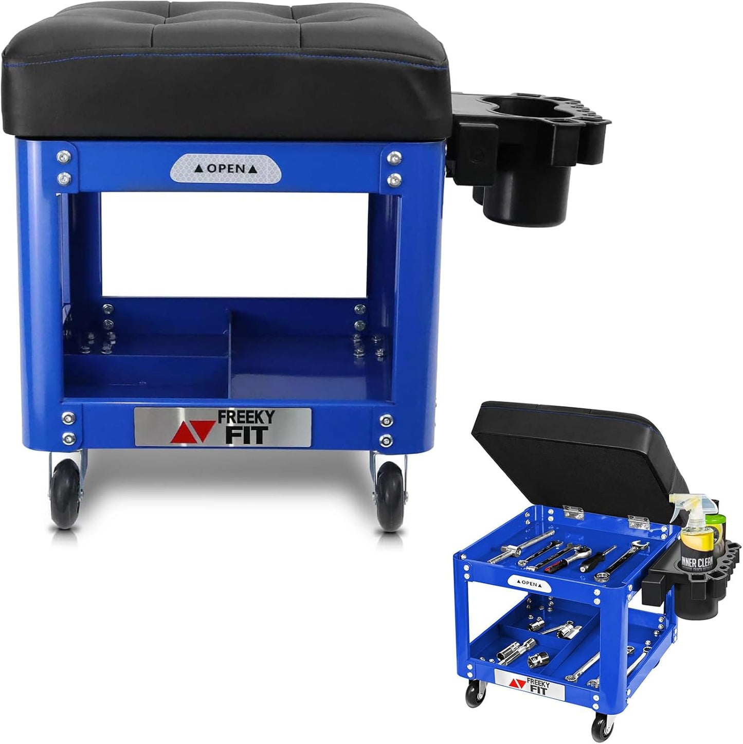 Rolling Creeper Garage Shop Seat for Men, Padded Mechanics Stool with Tool Tray Storage for Garage, Rolling Workshop Stool with Wheels, Auto Creeper Seat, 330 LBS Capacity, Heavy Duty, Black