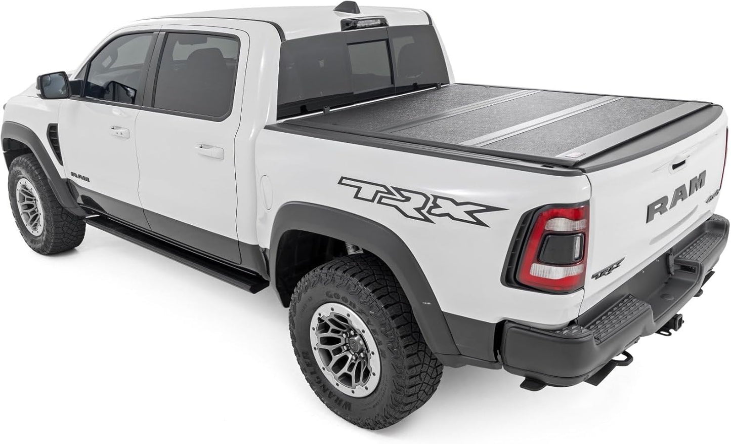 Rough Country Hard Tri-Fold Tonneau Cover for Ram 1500 (2019-2025) & 1500 TRX (2021-2025) - Low-Profile Aluminum Truck Bed Cover, Fits 5'7 Bed
