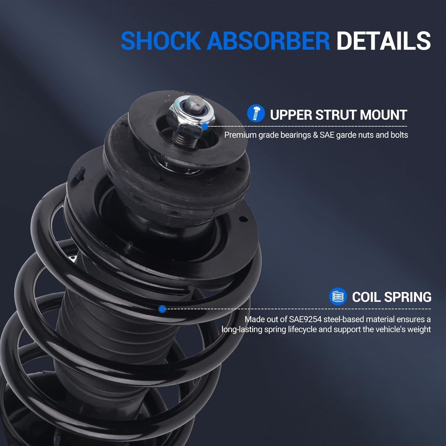Autoround Front Complete Shock Absorber Compatible with Chevy Aveo 2004-2011/ Aveo5 2007-2011, Pontiac G3 2009-2010/ Wave 2005-2008, 172295 172296 Left & Right Struts with Coil Spring Assembly