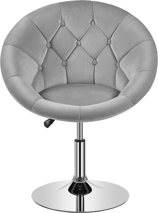 Adjustable Armchair Cozy Velvet Vanity Chair with 360 Degree Swive Large Base Barstool Living Room Tub Chair Accent Chair for Dressing Room Bedroom Lounge, Grey