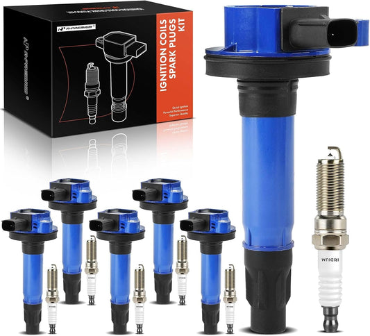 A-Premium (Blue) Set of 12 Ignition Coil Pack and Iridium Spark Plugs Compatible with Ford F-150 F150, Explorer, Edge, Transit-150, Transit-250, Transit-350, Transit-350 HD & Lincoln MKZ & Mazda CX-9