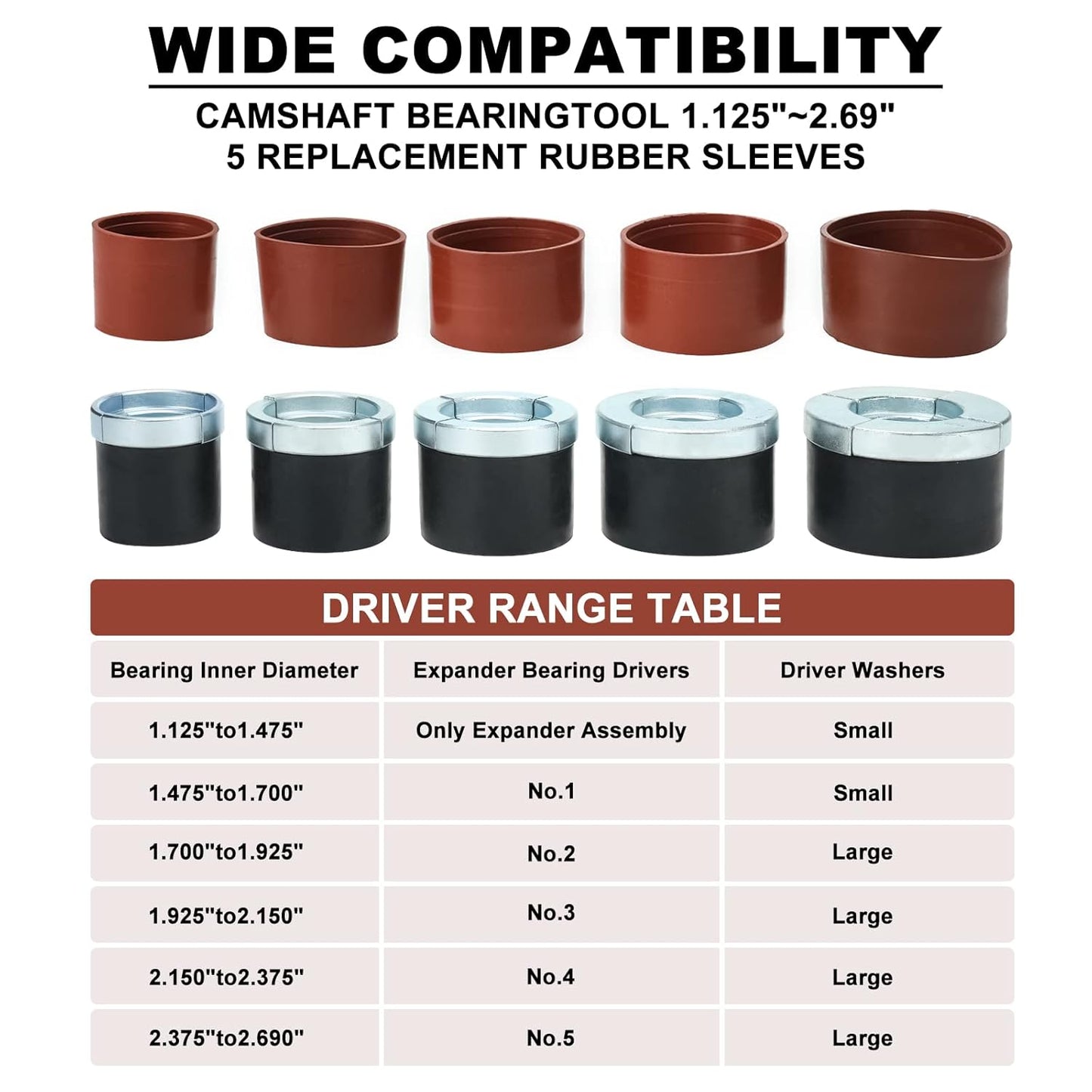 Universal Cam Bearing Removal and Installation Tool Set Camshaft Bearing Ranging from 1.125" to 2.690" for Most Domestic and Import Vehicle Trucks