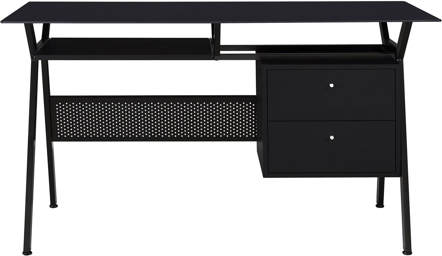 Coaster Home Furnishings - Weaving - Engineered Wood - 55-Inch 2-Drawer Computer Desk with File Cabinet, Adjustable Shelf, and Slide-Out Keyboard Tray - Home Office - White - 800436