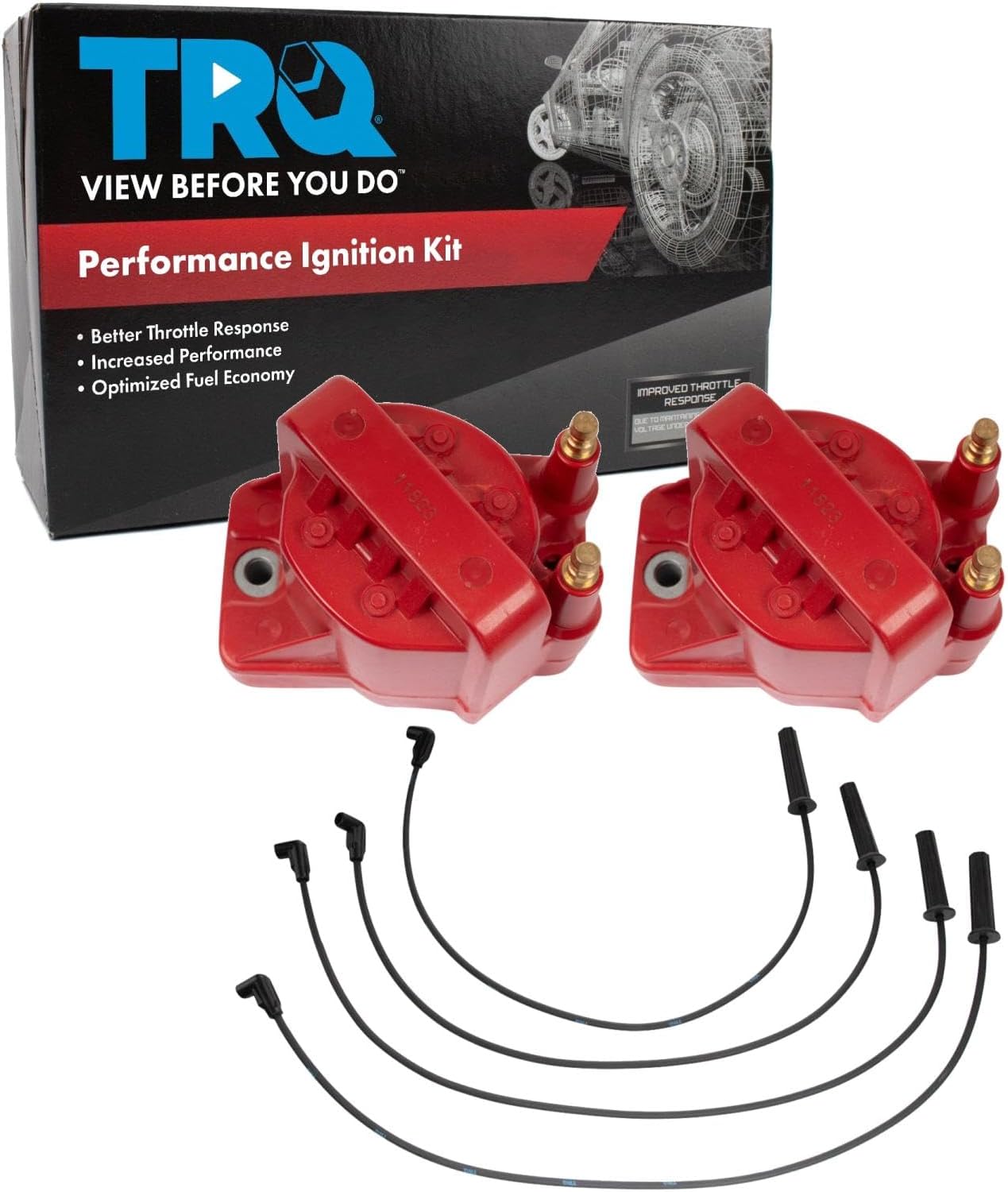 TRQ Ignition Kit Ignition Coil Spark Plugs Wire Set Compatible with 1996-1997 Chevrolet S10 GMC Sonoma Isuzu Hombre