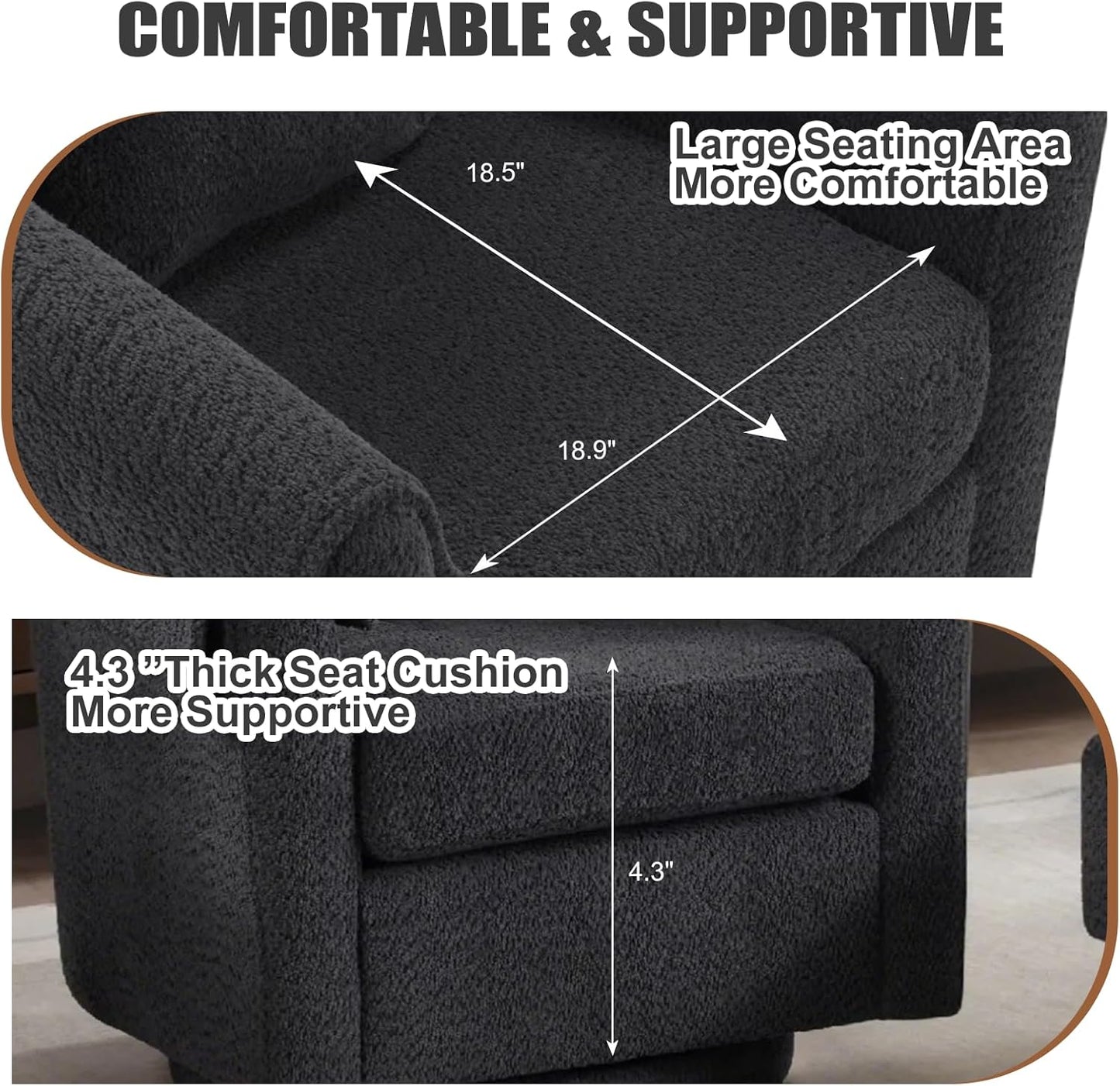 360 Swivel Accent Chair with Ottoman Set, Modern Chenille Barrel Armchair for Living Room, Comfy Reading Chair with Footrest & Removable Pillow & 2 Armrest Covers, Sofa Seat for House/Office(Black)