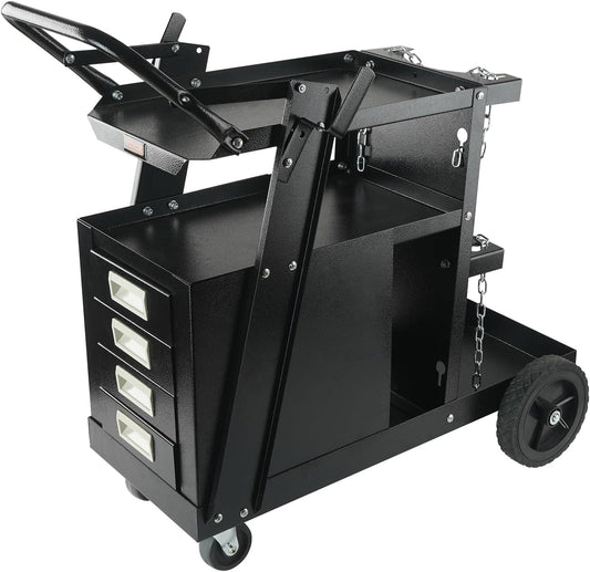 VEVOR Welding Cart, 2-Tier 4 Drawers with 265LBS Static Weight Capacity, 360° Swivel Wheels, Tank Storage Safety Chains, Heavy Duty Rolling MIG Welder Cart for Mig Welder and Plasma Cutter
