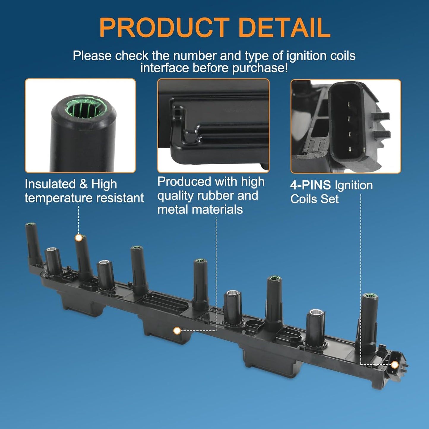 Set of 6 Ignition Coil Pack Compatible with Jeep Cherokee Grand Cherokee Wrangler TJ L6 4.0L Replace# UF296, 56041476AA, 56041476AB, 68247208AA, GN10529, C523