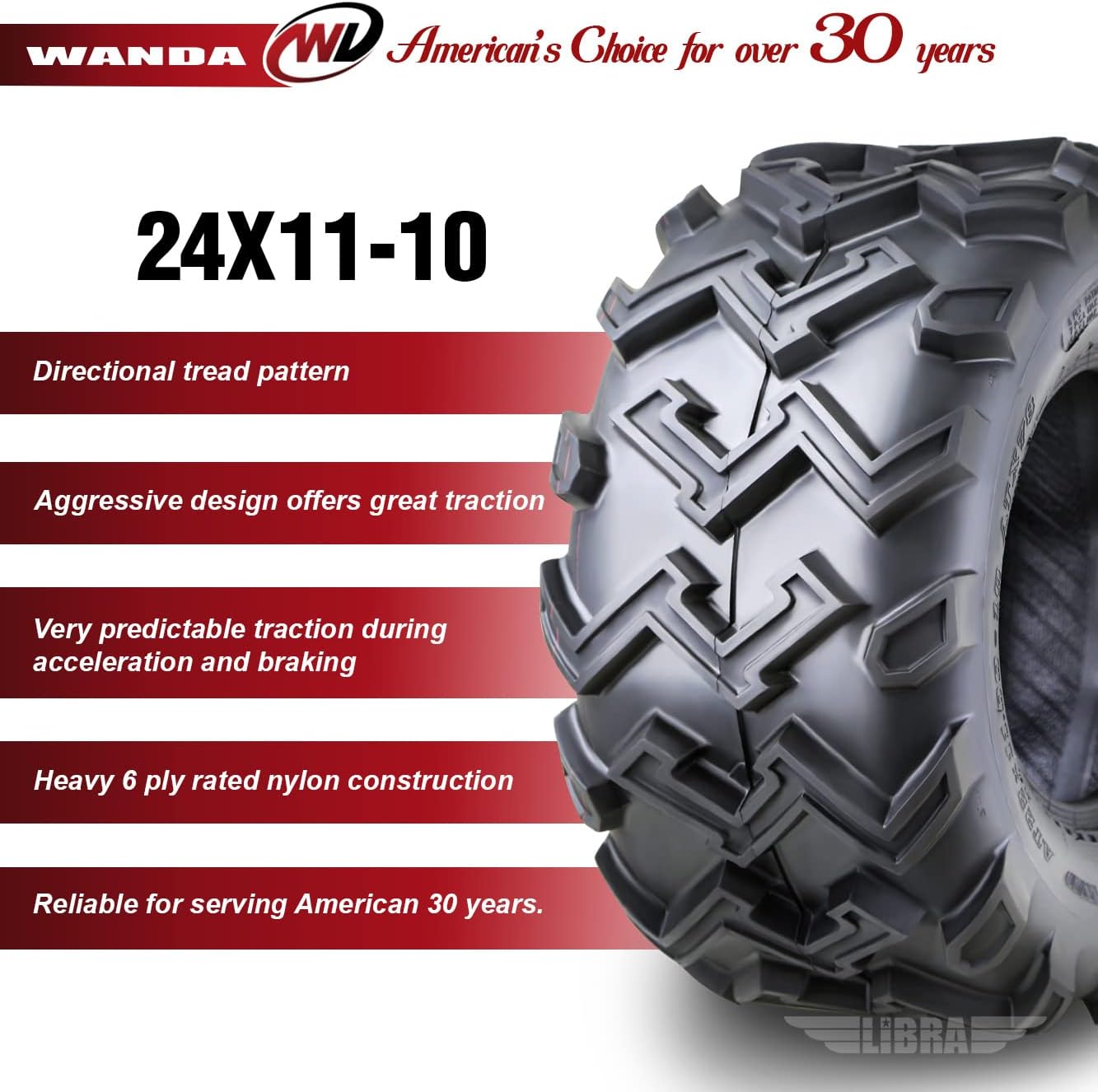 WANDA 2 New ATV UTV Tires 24X11-10 24x11x10 6PR P306-10122