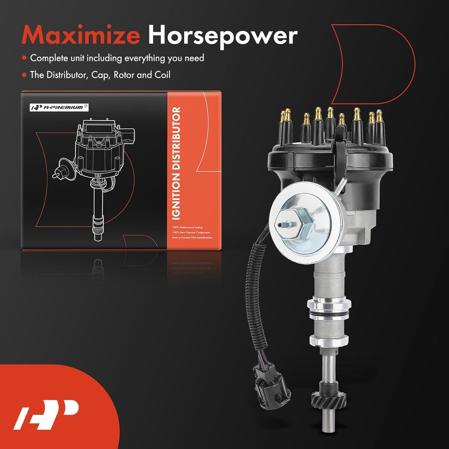 A-Premium Ignition Distributor Compatible with Ford F-150, F-100, F-250, F-350, E-100/E-250/E-350 Econoline, LTD, Custom, Country Sedan & Lincoln Continental, Mark IV & Mercury Cougar, Grand Marquis