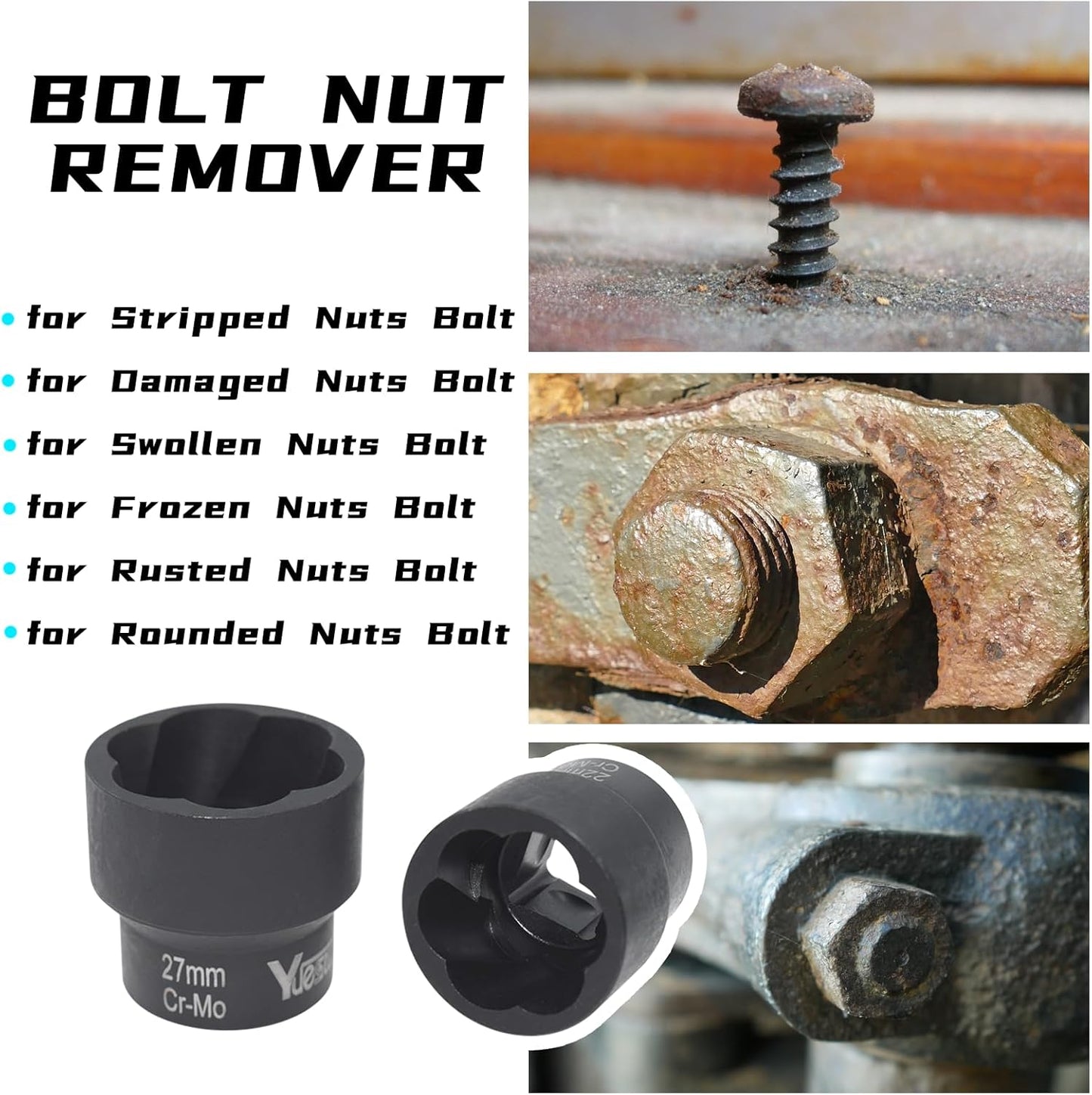 22 Pcs Bolt Nut Extractor Set, Yuesstloo 1/2" and 3/8" Drive Wheel Lock Removal Kit for Extracting Damaged, Stripped Frozen Nuts & Screws Twist Socket Set, Impact Lug Nut Remover Socket Tool