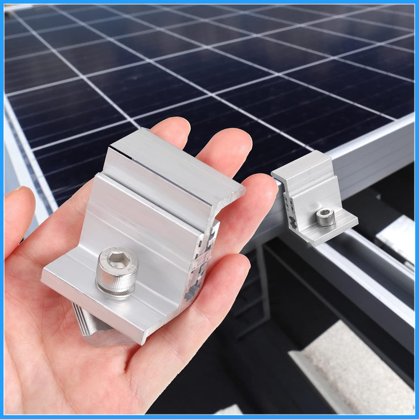 1.06 Inch Solar Panel Bracket Aluminum Solar Mid Clam with Mounting Brackets 32-50 mm Clamps Adjustable End Panel Clamps(56 Pieces)