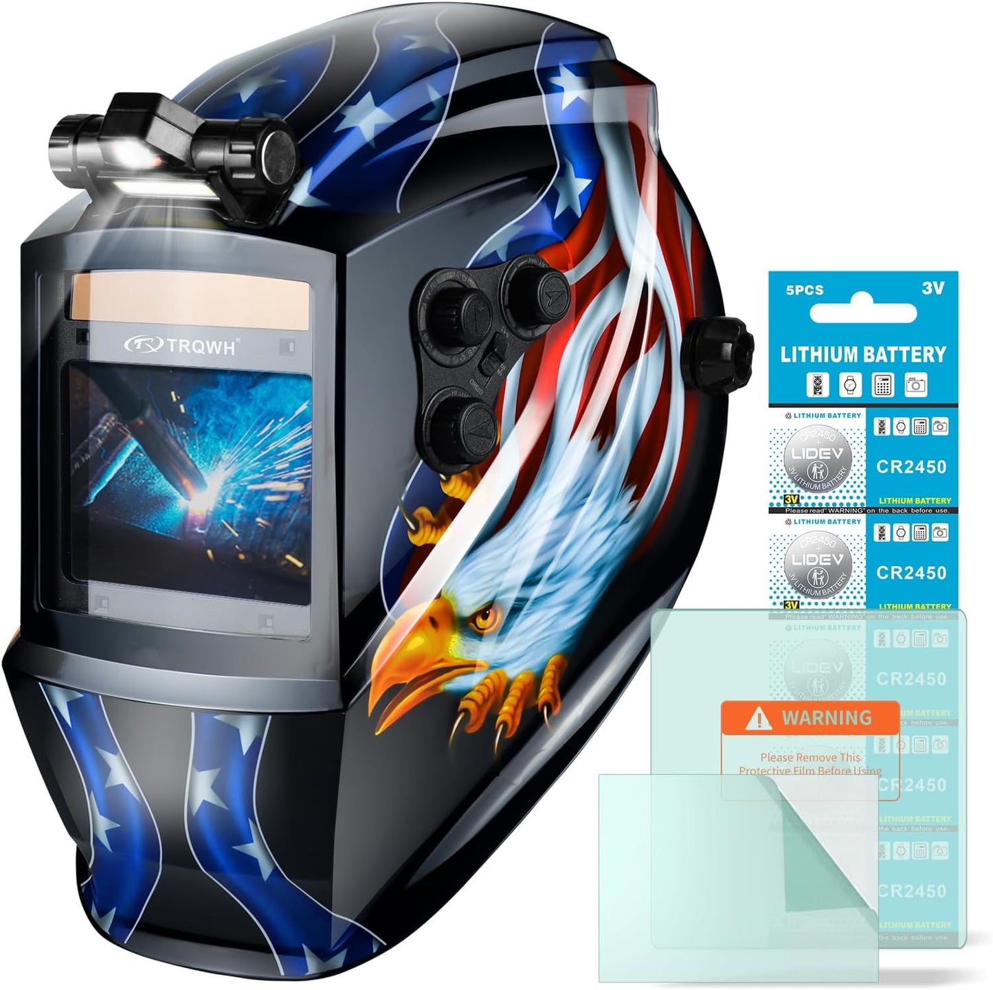 Welding Helmet Auto Darkening Large Viewing True Color Solar Powered Welding Mask with 4 Arc Sensor Adjustable Wide Shade Range 4~5-8/9-13 Welder Mask with Grinding