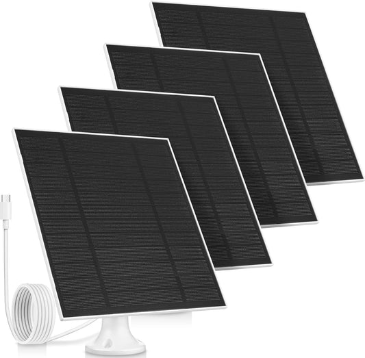 4 Pack 5w Solar Panels for Security Cameras Outdoor Waterproof Solar Panel for Ring Camera with Type-c and 360° Adjustable Safety Bracket Panel Charge Micro for Camera