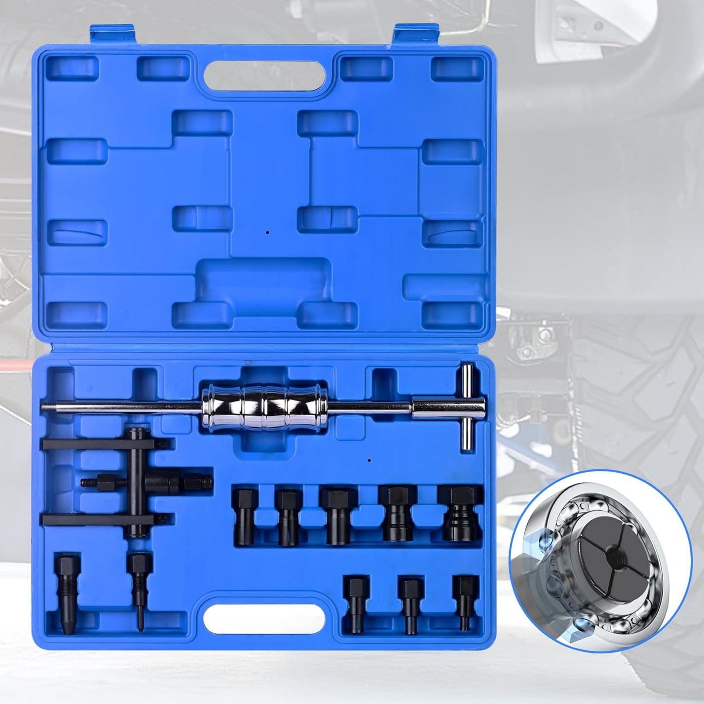 12 PCS Motorcycle Blind Hole Collet Bearing Puller Tool Kit, 8-32mm Motorcycle Wheel Bearing Removal Tool with Slide Hammer, Inner Internal Bearing Extractor Puller Kit