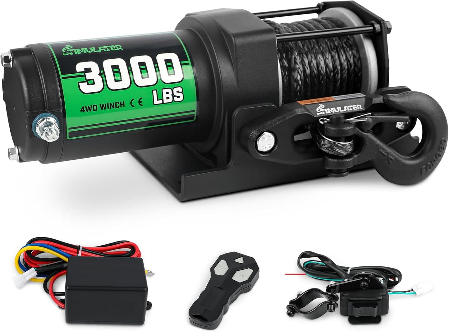 3000lb ATV Winch,Electric Winch 12V,Steel Cable Winch, with Wireless Remote and Manual Switch, with Hawse Fairlead & Hook,IP67 Waterproof,Suitable for Most Trailers and ATV winchs