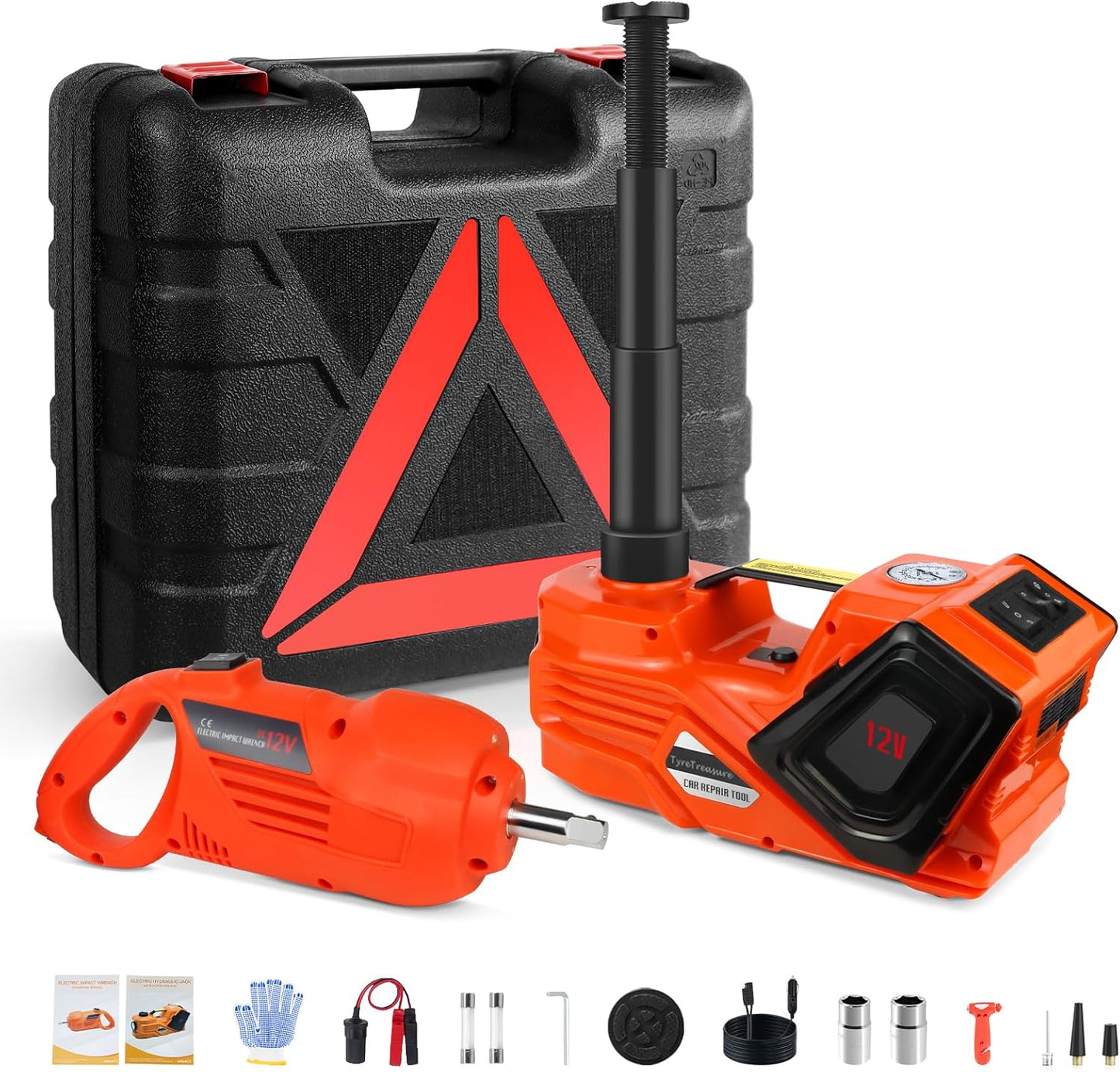 ZAISHANG Electric Car Jack 5Ton 12V Hydraulic Car Jack Lift (Lifting Range: 6.1~17.7 inch) Built-in Safety Hammer, and LED Light for SUV MPV Sedan Truck Change Tires Garage Repair