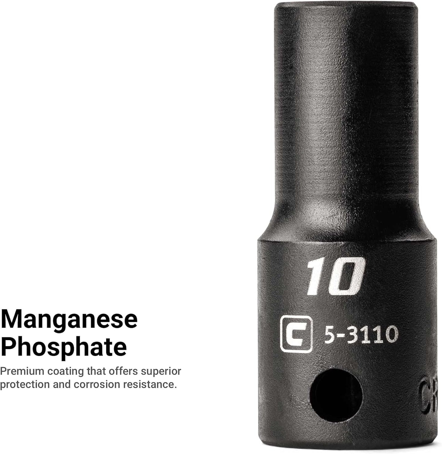 Capri Tools 3/8 in. Drive Shallow, Semi-Deep and Deep Impact Socket Set, Metric, 8 to 22 mm, 45-Piece with Billet Aluminum Socket Rail