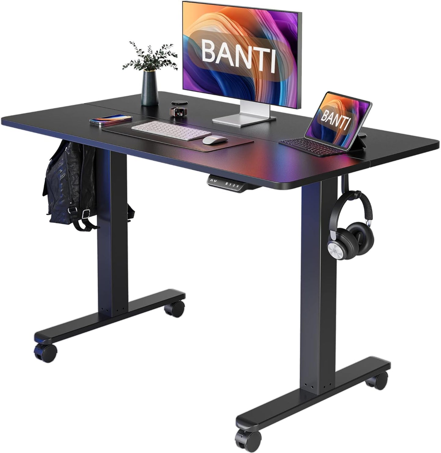 BANTI 55''x24''Height Adjustable Electric Standing Desk, Stand up Table, Sit Stand Home Office Desk with Splice Board, Rustic Brown Top