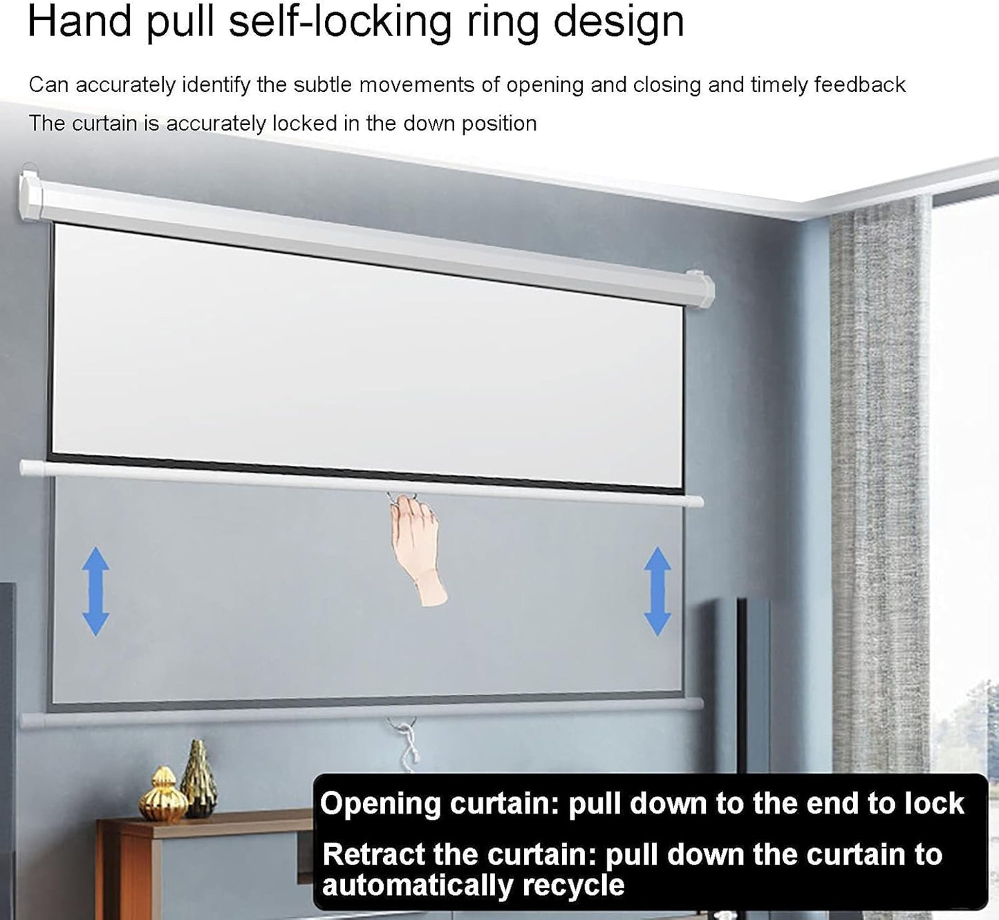 Wall-Mounted Projector Screen 4:3/16:9 HD Manual Pull-Down Retractable Screen with Self-Locking Function for Home Theater, Office, and Indoor Use(60inch 16:9)