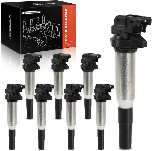 A-Premium Engine Ignition Coil Pack Compatible with BMW X5 2016-2018, 550i GT xDrive, 750i, 750i xDrive, X6, 650i, 650i Gran Coupe, 650i xDrive, Alpina B7, M5, M6, M6 Gran Coupe, 4.4L, 8-PC Set