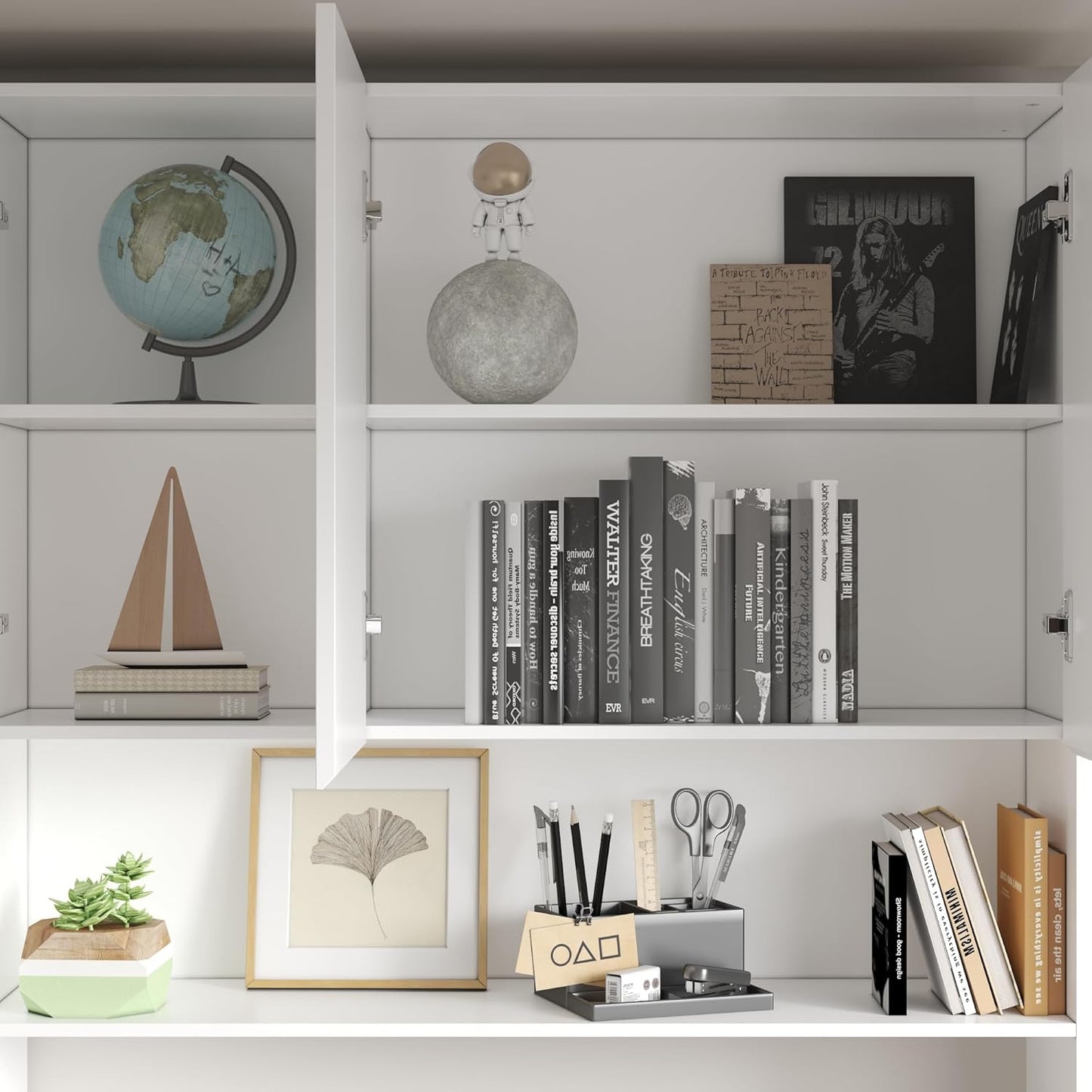 WOODTIME Large Two Person Computer Desk with Bookshelf, Study Writing Gaming Table Workstation with 6 Drawers & 15 Shelves for Home Office, White