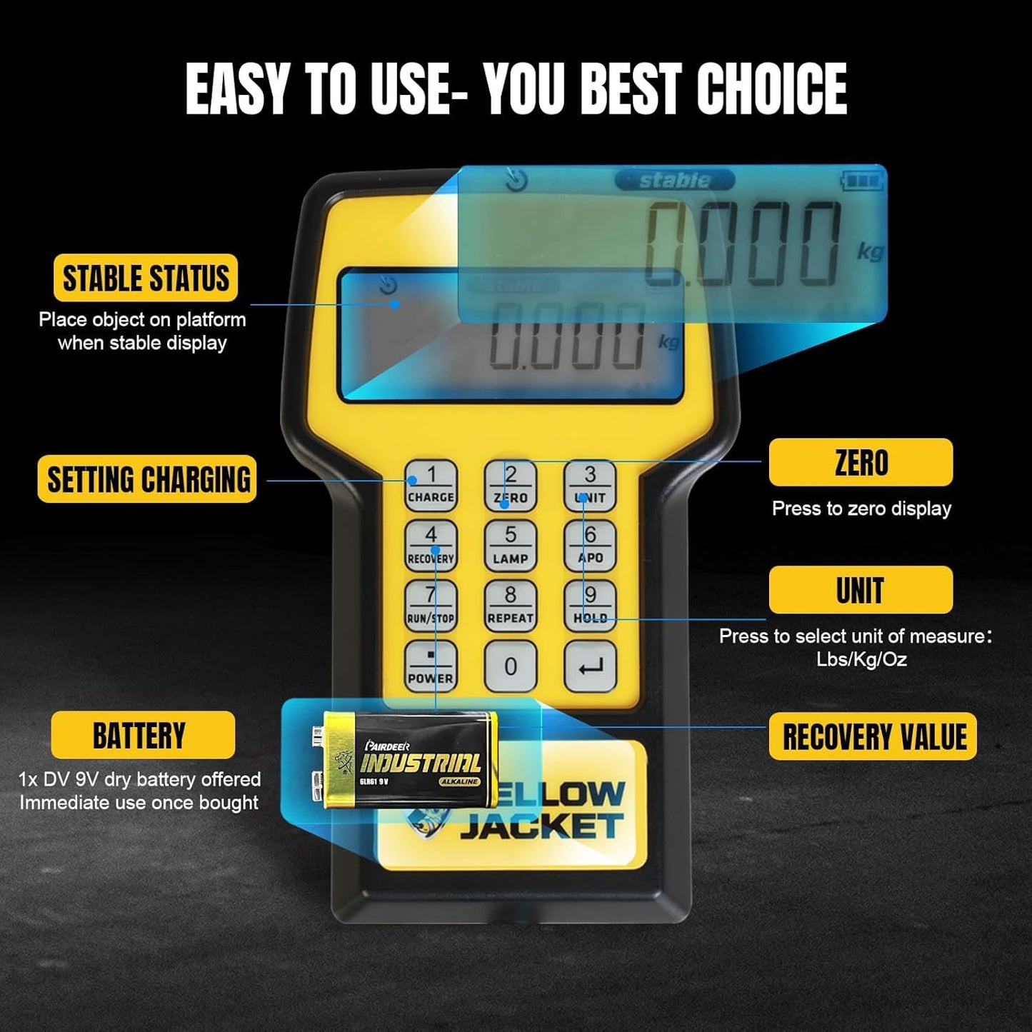 YELLOW JACKET Upgraded Refrigerant Scale 220 LBS High Precision Programmable HVAC Electronic Refrigerant Charging Weight Scale Freon Scale with Portable Case for All Refrigerant Recovery Tanks