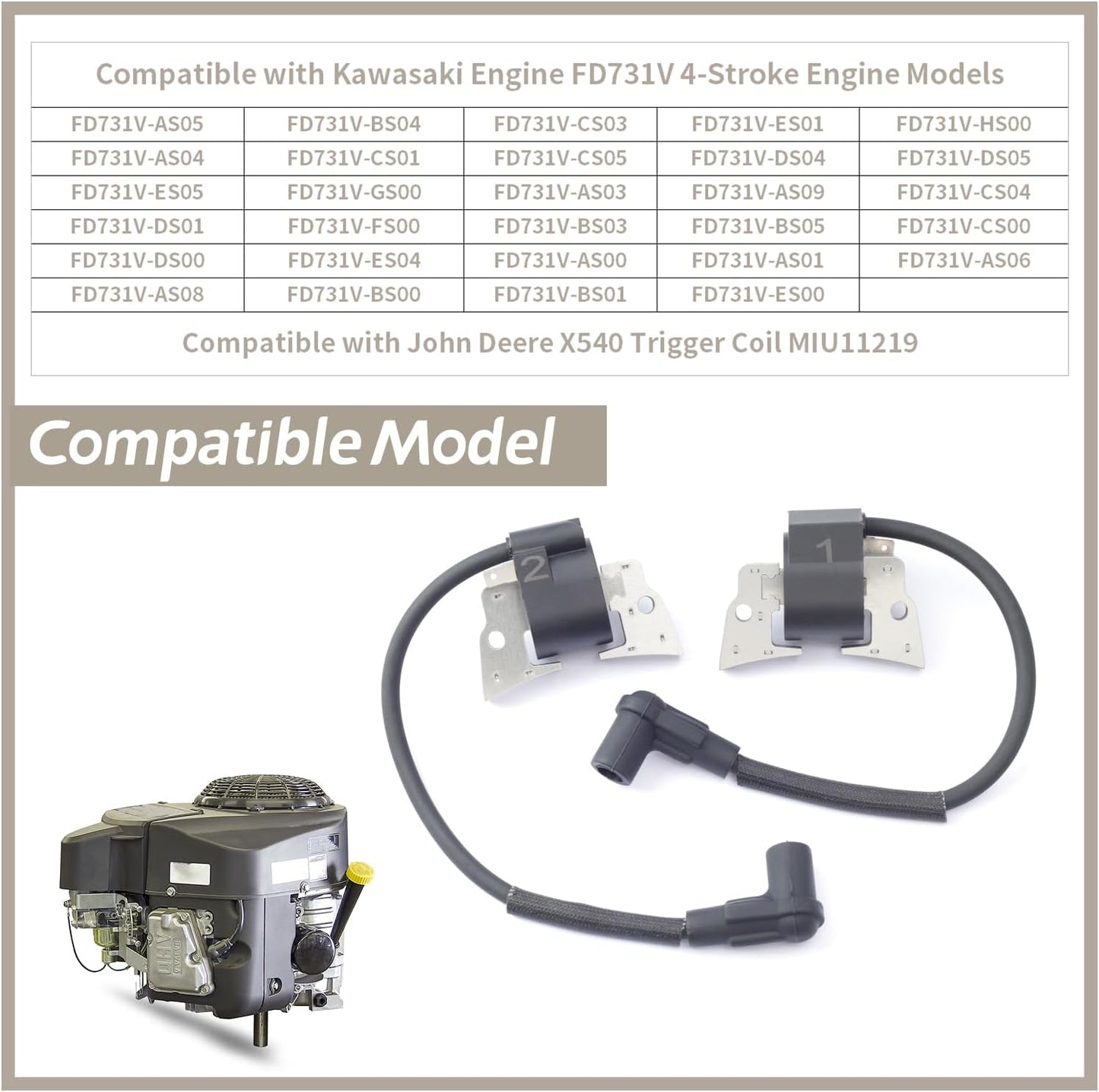 21121-2105 21121-2106 Left and Right Ignition Coil Replacement for Kawasaki Engine FD731V 4-Stroke Engine for John Deere X540 Trigger Coil MIU11219, 2Pcs Digital Ignition Module Coils Magneto