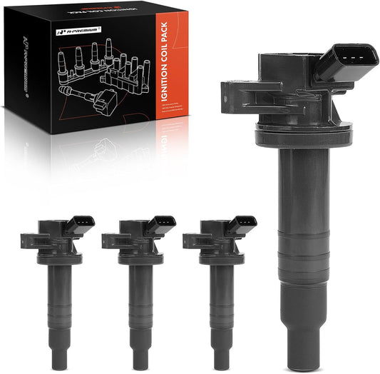 A-Premium Ignition Coil Pack Set of 4 Compatible with Toyota Matrix 2003-2008, Corolla 1999-2008, Celica 2000-2005, Chevrolet Prizm 1999-2002, Pontiac Vibe 2003-2008, for L4 1.8L Engine