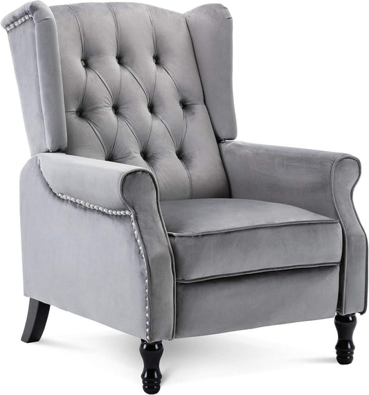 Artechworks Velvet Tufted Push Back Arm Accent Chair Recliner Single Reclining for Adjustable Club Chair Home Padded Seating Living Room Lounge Modern Sofa,Grey