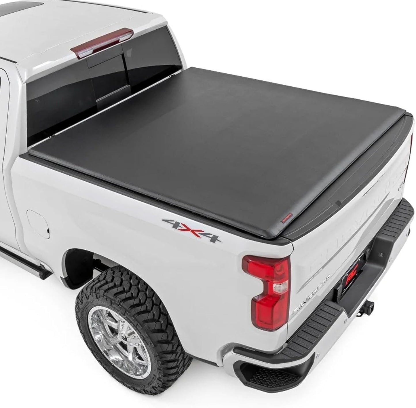 Rough Country Hard Tri-Fold Tonneau Cover for Chevy Silverado & GMC Sierra 1500 (2019-2025) - Low-Profile Aluminum Truck Bed Cover, Fits 5'10 Bed (69.9")