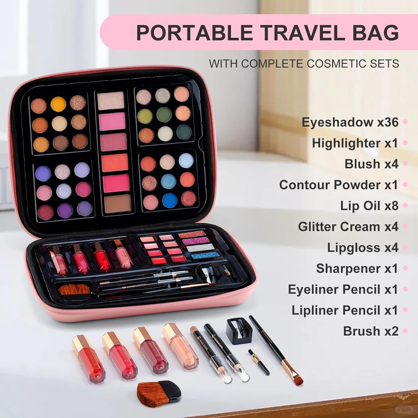Color Nymph Makeup for Teens with Reusable Pink Handbag, All In One Girls Makeup Sets Makeup Kits for Girls Women with Eyeshadow Blushes Bronzer Highlighter Lipgloss