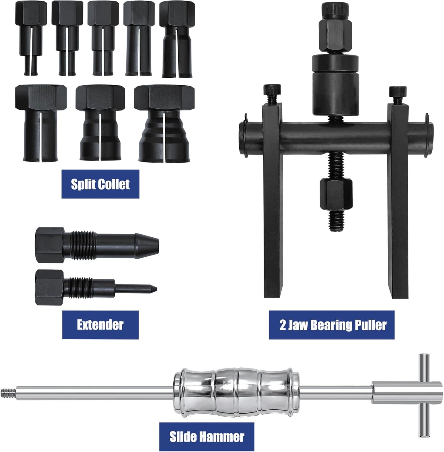 12Pcs Motorcycle Bearing Puller Kit, Blind Bearing Puller Kit, Slide Hammer Puller Set Suitable for Bearing Diameter 8-32MM