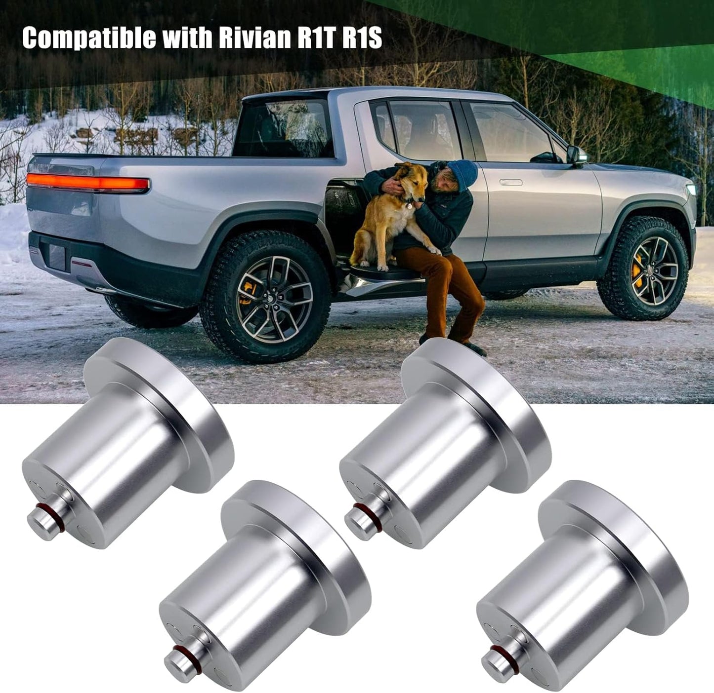 RULLINE Jack Lifting Jack Pad Lift Point Adapter with Magnetic and Easy to Hold on Corner Compatible with Rivian R1T R1S -4 Pack with Storage Aluminum