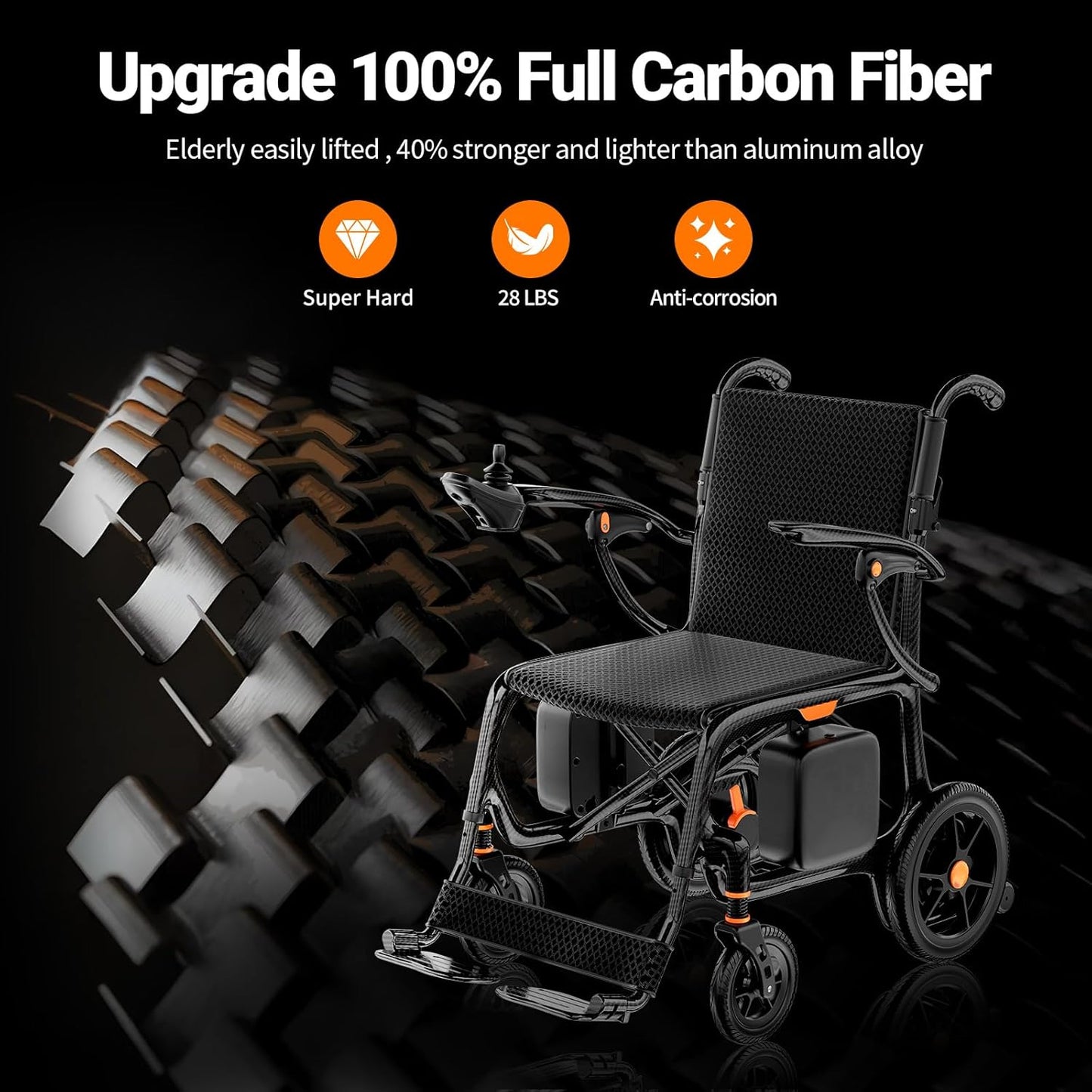 28lbs Ultralight Foldable 100% Carbon Fiber Electric Wheelchairs for Adults, FreeWink Bluetooth Control 28 Miles Long Range Power Wheelchairs with 2 Lithium Batteries for All Terrain Airline Approved