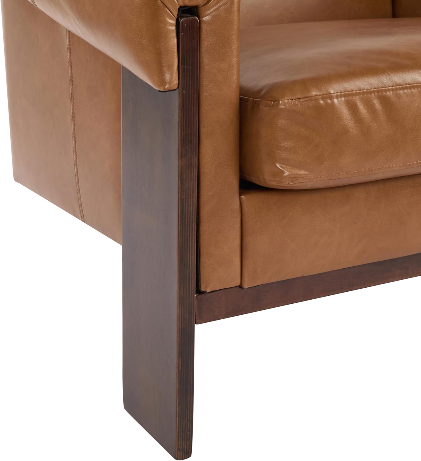 Christopher Knight Home Upholstered Accent Chair, Mid-Century Club Chair, PU Armchair with Cushions and Wood Legs – Modern Armrest Seating for Living Room, Bedroom or Office, Walnut Brown