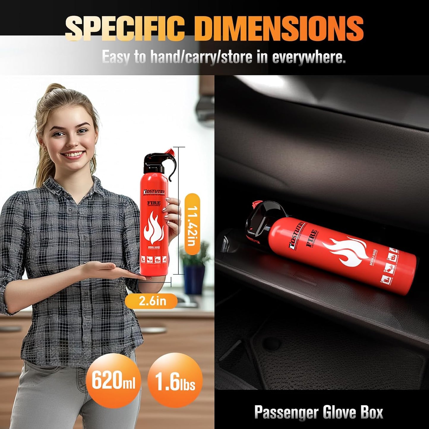 Upgraded 8-IN-1 Fire Extinguisher for Home Vehicle Car Kitchen Boat, Small Fire Extinguishers Spray with Mount for Class A B C K Fire, Portable Easy Clean (6 Pack)