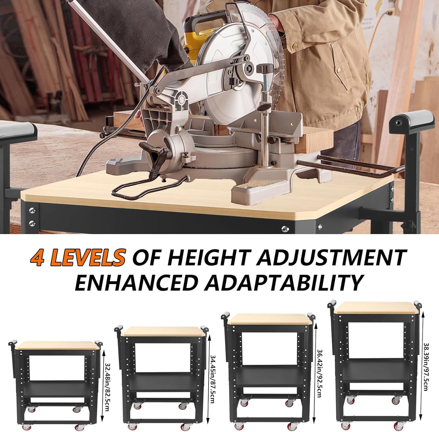 Rolling Planer Stand,550 lbs Load Capacity Tool Stand with Wheels, Height Adjustable Miter Saw Planer Table with Extension Rollers, for Most Planers, Saws, Bench-top Machines, Power Tools