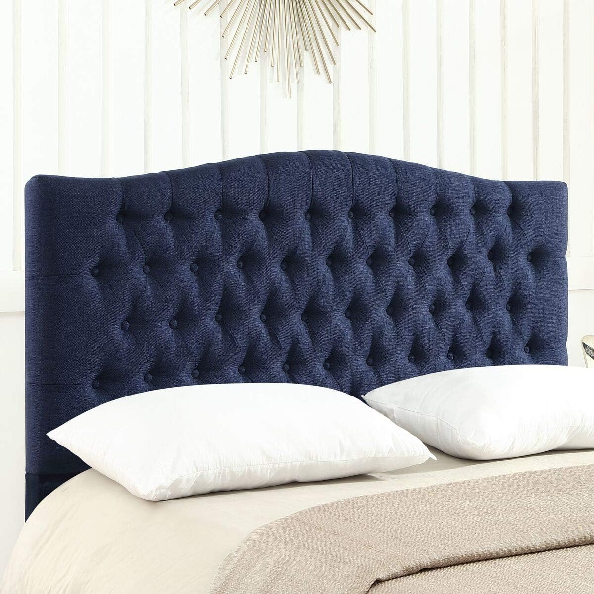 24KF Upholstered Tufted Button Linen Fabric Headboard,Comfortable Fashional Headboard King/CA King Size,Ivory