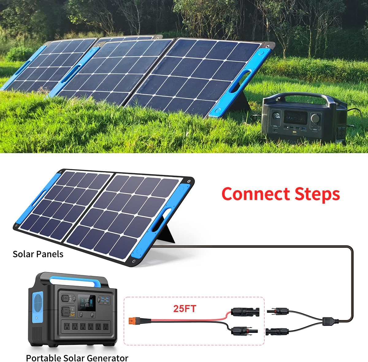 10AWG 25FT Solar to XT60i Cable 2 10 25 35 50 75 100FT Solar Connector to XT60i Adapter Cable for Portable Power Station (25FT)