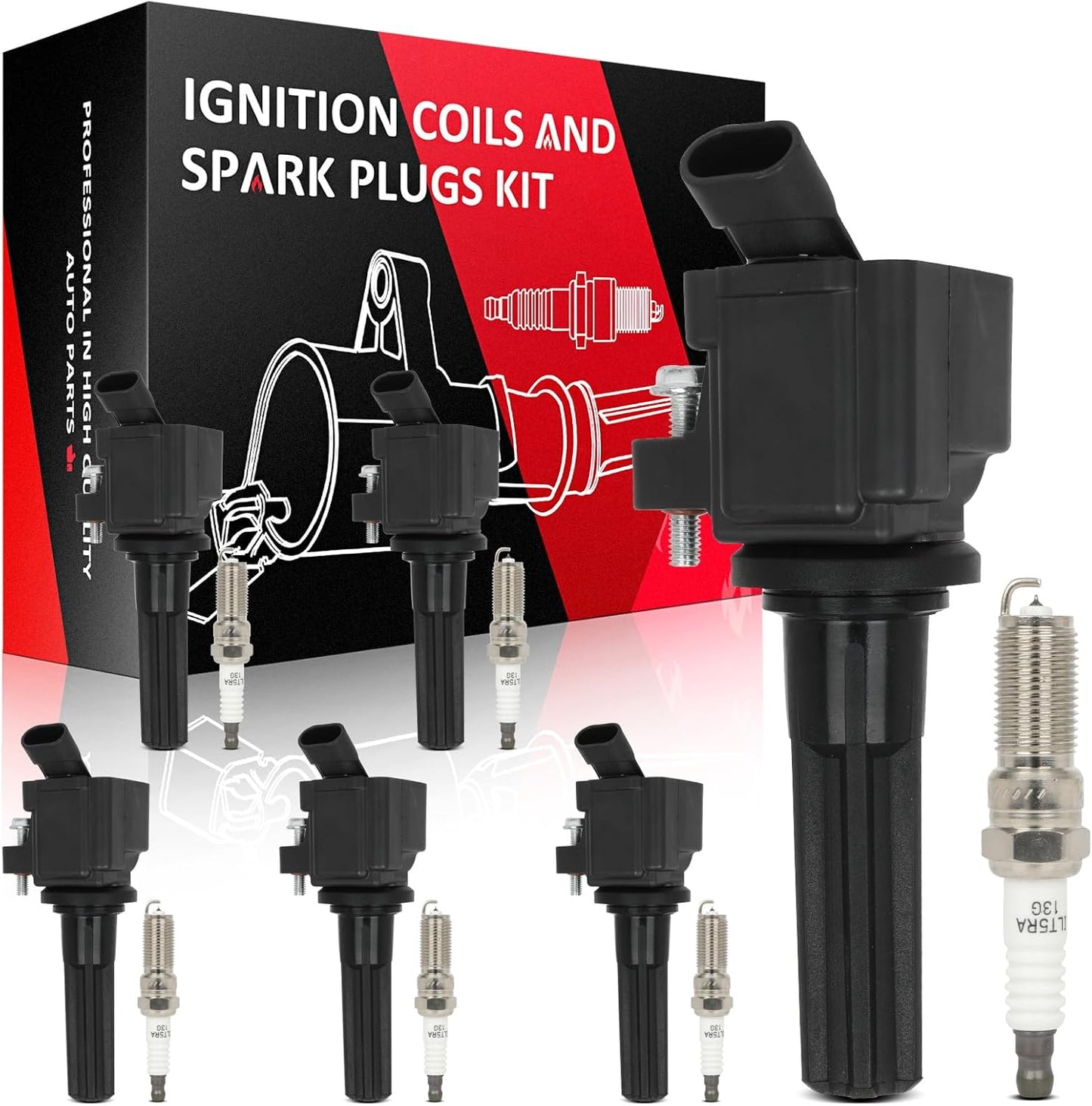 SCITOO ignition coils 4+Spark Plugs 4 4pcs Replacement for P-assat 1.8L 2001-2005,for J-etta 1.8L 2001 2002 2003 2004 2005,for A-udi A4 1.8L 2001-2007 Replace UF411 UF-437, UF-580, CO044