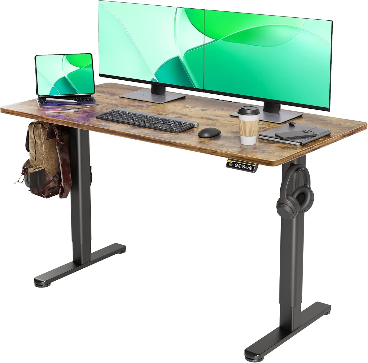Claiks Electric Standing Desk, Adjustable Height Stand up Desk, 24x48 Inches Sit Stand Home Office Desk with Splice Board, Black Frame/Rustic Brown Top