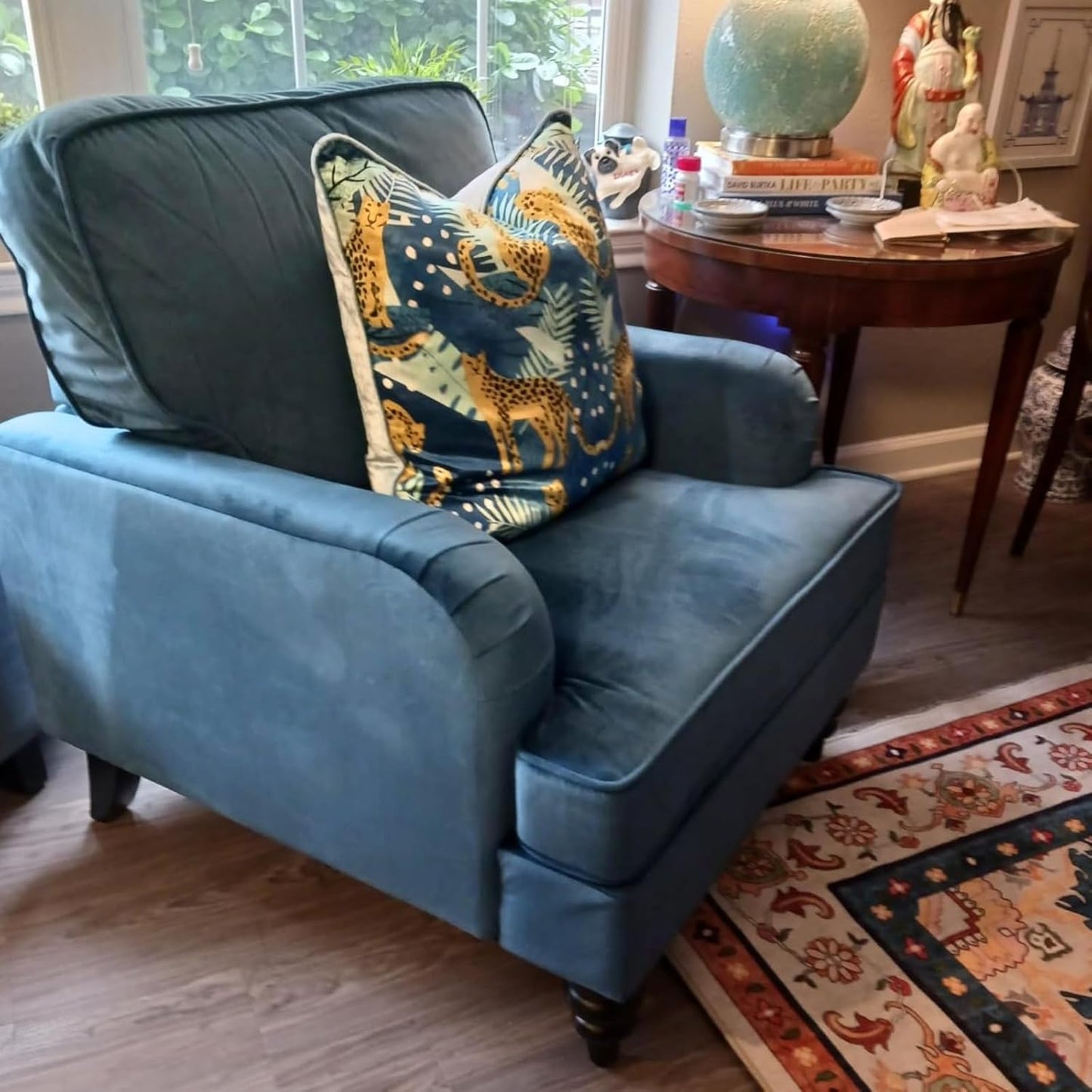 chairus Mid Century Modern Velvet Accent Chair Set of 2, Vintage Club Armchair with Firm Supportive Seat & Soft Backrest, Comfy Single Sofa Reading Chair for Living Room Bedroom Apartment, Blue