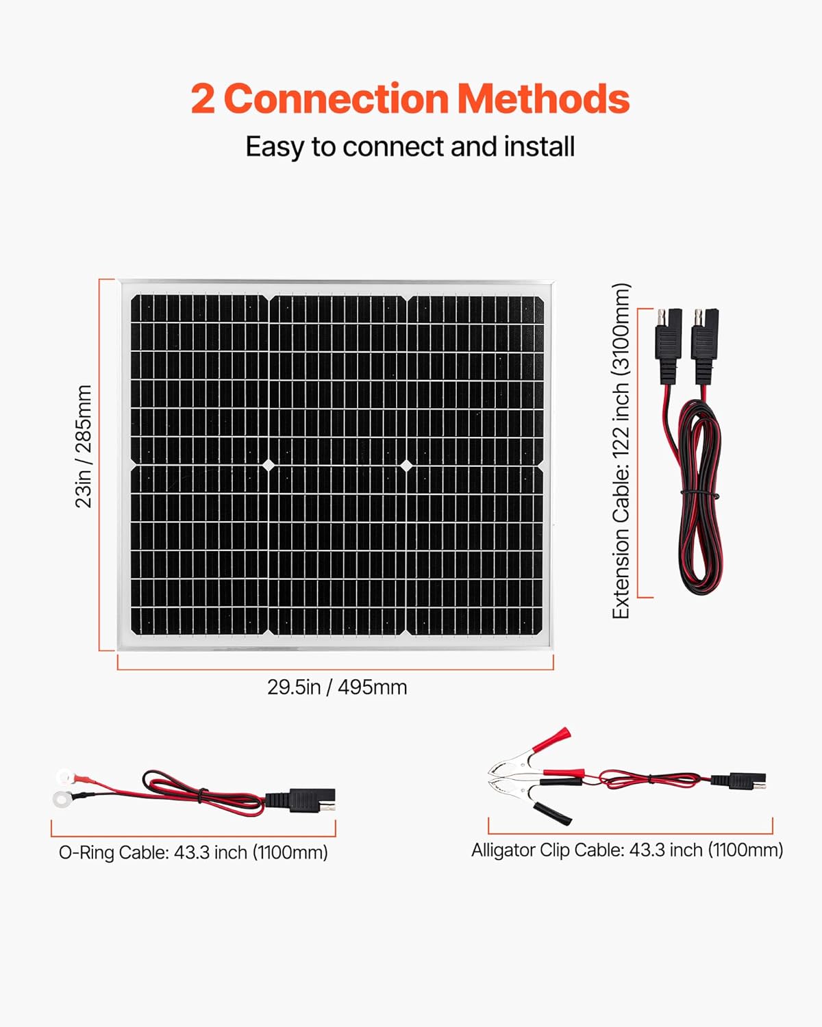 VEVOR 50W 12V Solar Battery Charger Maintainer, Mono Solar Panel Trickle Battery Charger with Upgraded MPPT Controller, IP65 Waterproof for Car Boat RV Trailer Flat Rooftop (Bracket Not Included)