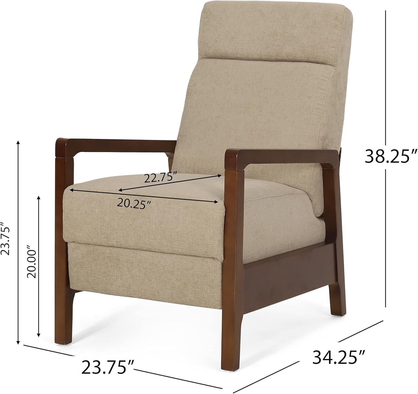 Christopher Knight Home Recliner Chair, Club Recliner, Reclining Single Sofa, Upholsterd Armchair, Lounge Chair with Adjustable Backrest, Reading Chair for Living Room, Home Rest, Office, Sand