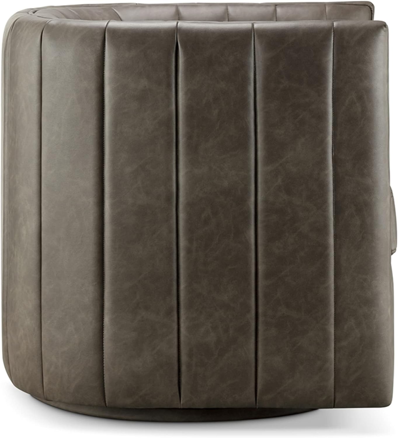 CHERS Rivet Mid-Century Modern Swivel Armchair, Channel-Tufted Faux Leather Accent Chair, 360-Degree Rotating Lounge Chair with Ergonomic Design for Living Room, Bedroom, Home Theater, Pewter