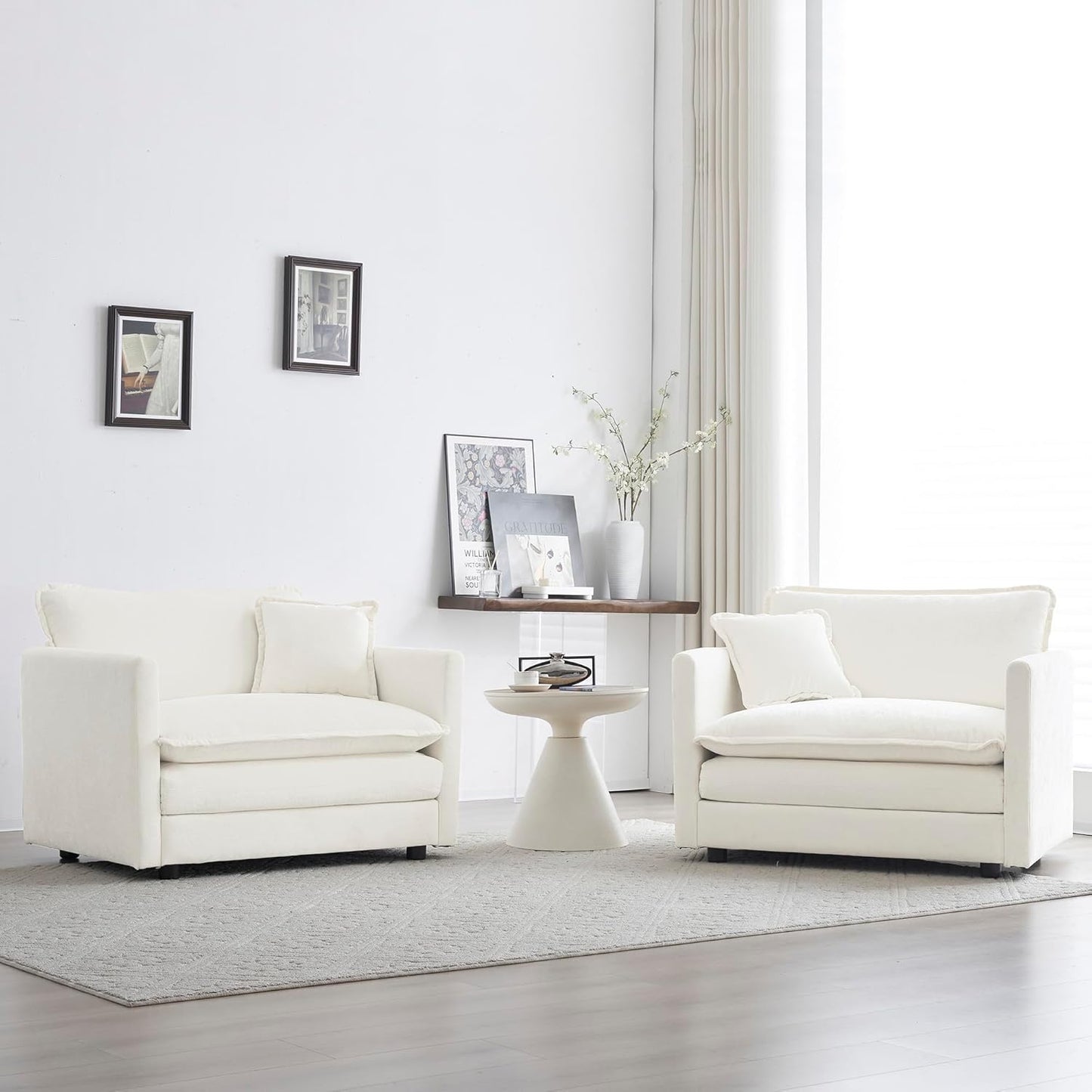 WILLIAMSPACE 41" Single Sofa Chair, Modern Upholstered Armchair with 1 Toss Pillow, Small Cream Couch Chair for Living Room, Deep Seat Reading Sofa for Bedroom Apartment, Chenille Fabric (Cream White)