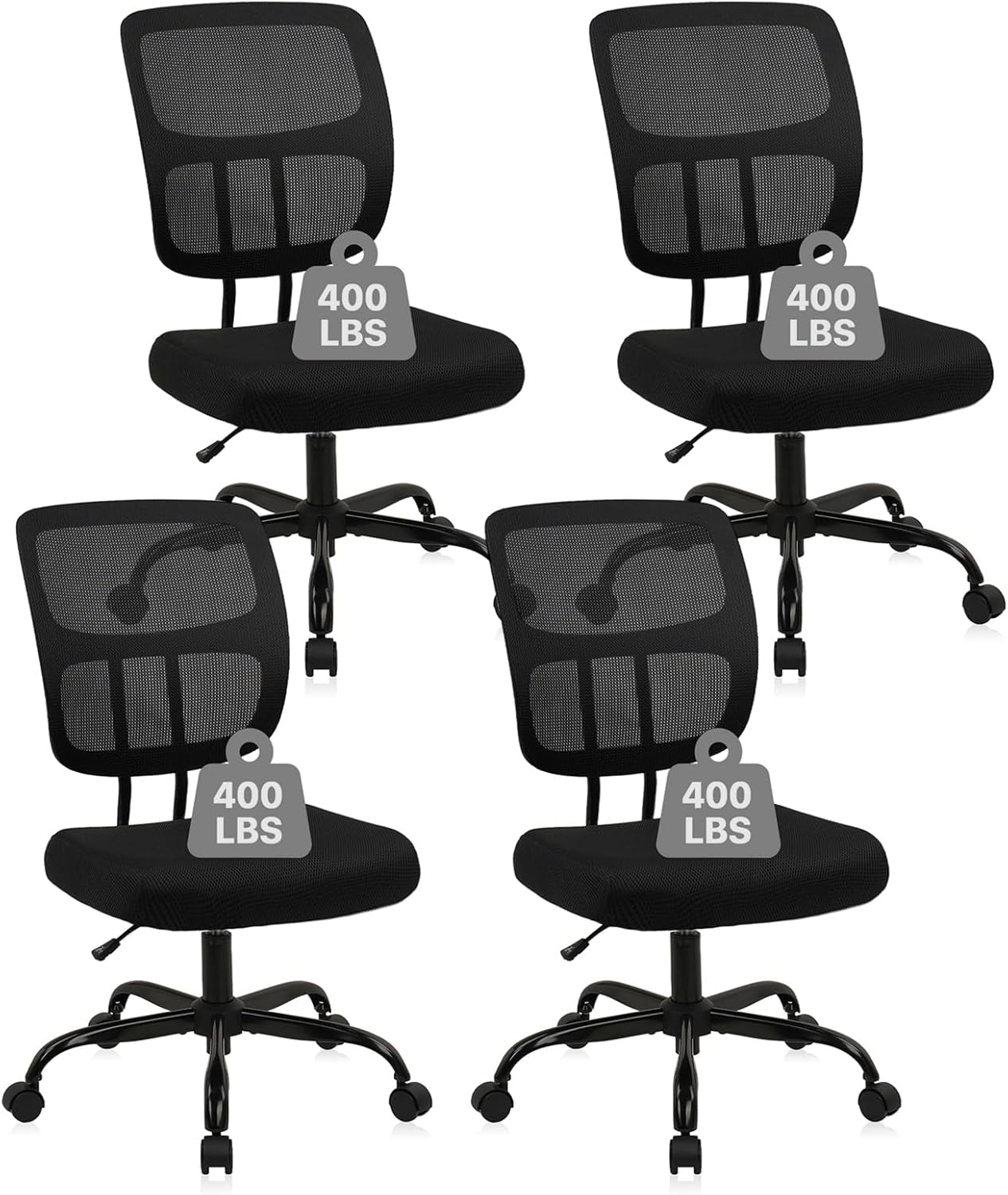 CLATINA Armless Home Office Chair,Small PU Leather Ergonomic Low Back Desk Chair with Lumbar Support and Wheels, Adjustable Height 360° Swivel Rolling Computer Task Chair, Black, 8 Pack