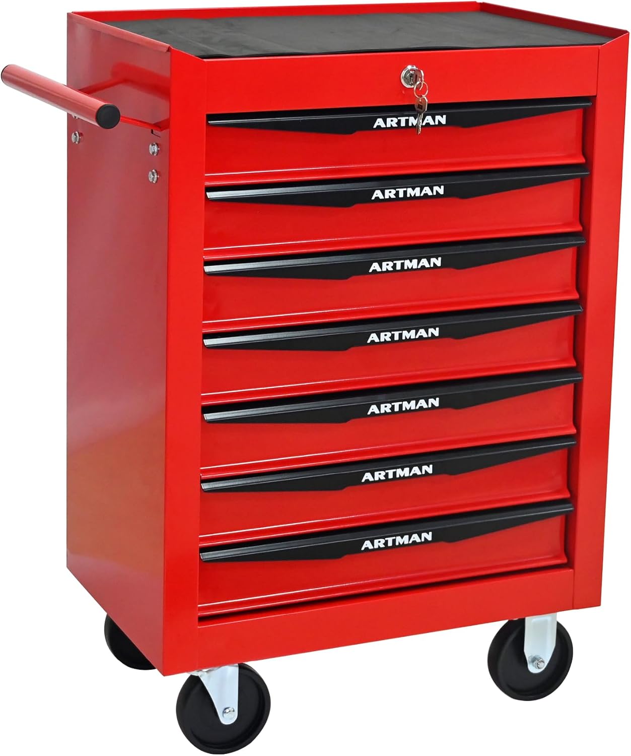 Rolling Tool Box with Wheels, Mechanics Tool Chest with 7 Drawers, Tool Box Organizer with 7 Tool Storage Boxes, Lockable Tool Storage Cabinet for Home Garage Workshop Warehouse Repair Shop, Black